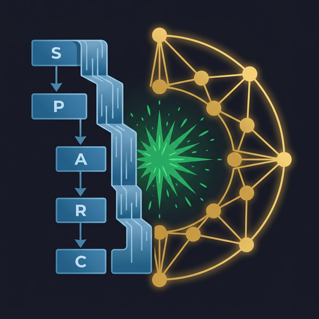 Collision diagram: linear waterfall meets circular adaptive system